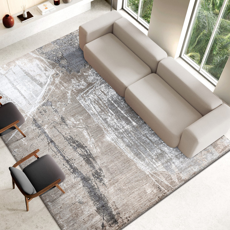 Tapis beige et gris noué à la main de haute qualité, Rectangle 9 pi x 12 pi