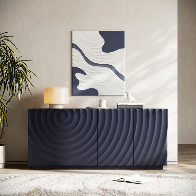 Buffet Cabinet With Storage ,4 Doors Modern Accent Storage Sideboard,Luxurious Floor Cabinet Buffet With Freestanding Anti Dumping For Kitchen, Living Room, 59" Wide Rectangular Sideboard (Navy Blue)