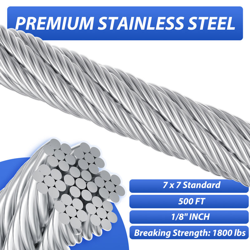 Câble en acier inoxydable 500FT 1/8 "avec un coupe-fil T316