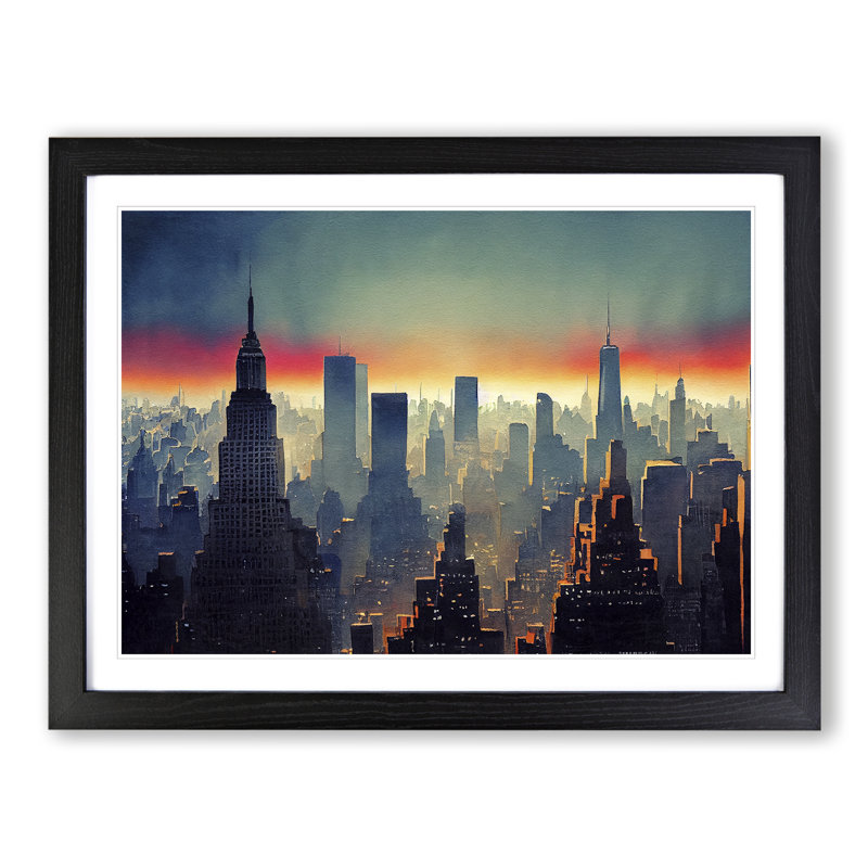 New York Skyline Vol.1 - Single Picture Frame Painting, 46cm H x 64cm W x 2cm D, Black