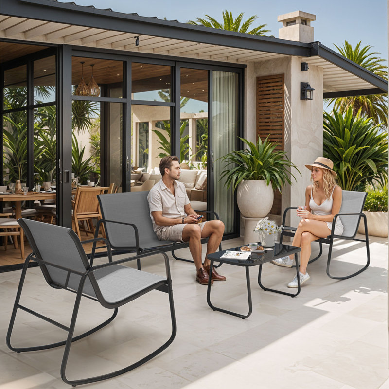Ensemble de conversation extérieur avec causeuse, fauteuil et table, Gris