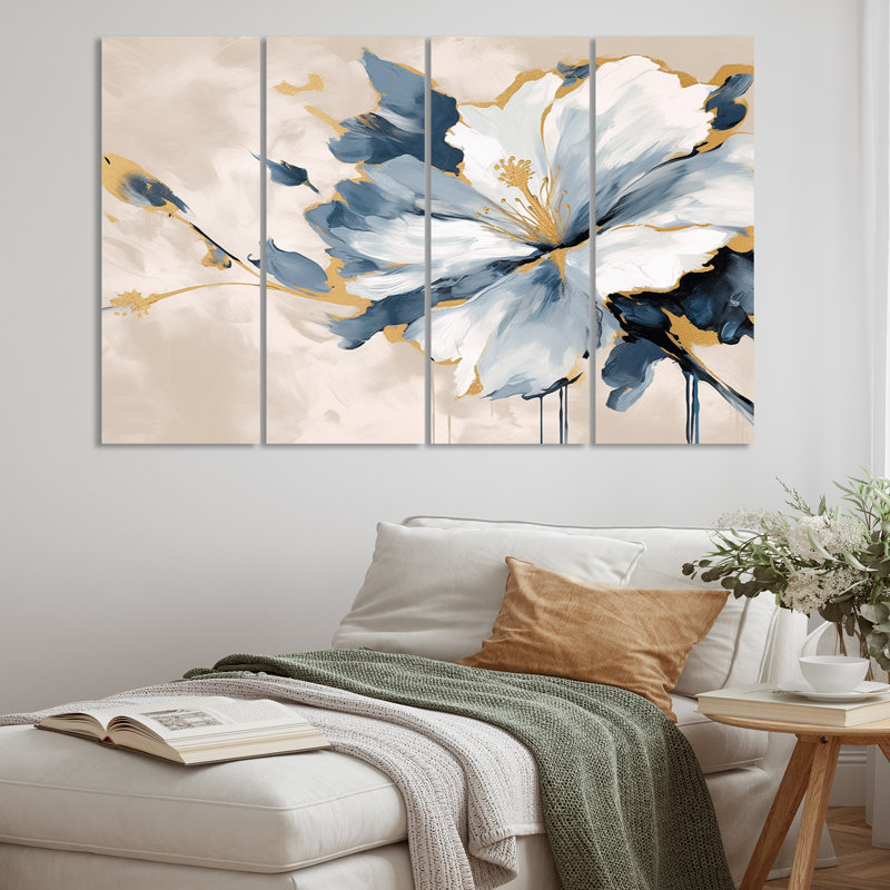 Blue White Hibiscus Tropical Harmony Flowers II Plants & Flowers Wall Decor on Metal