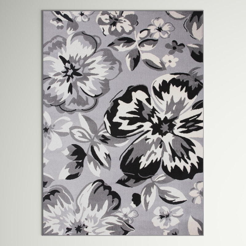Tapis gris / argenté / noir Rooshi, Rectangle 7 pi 6 po x 9 pi 5 po