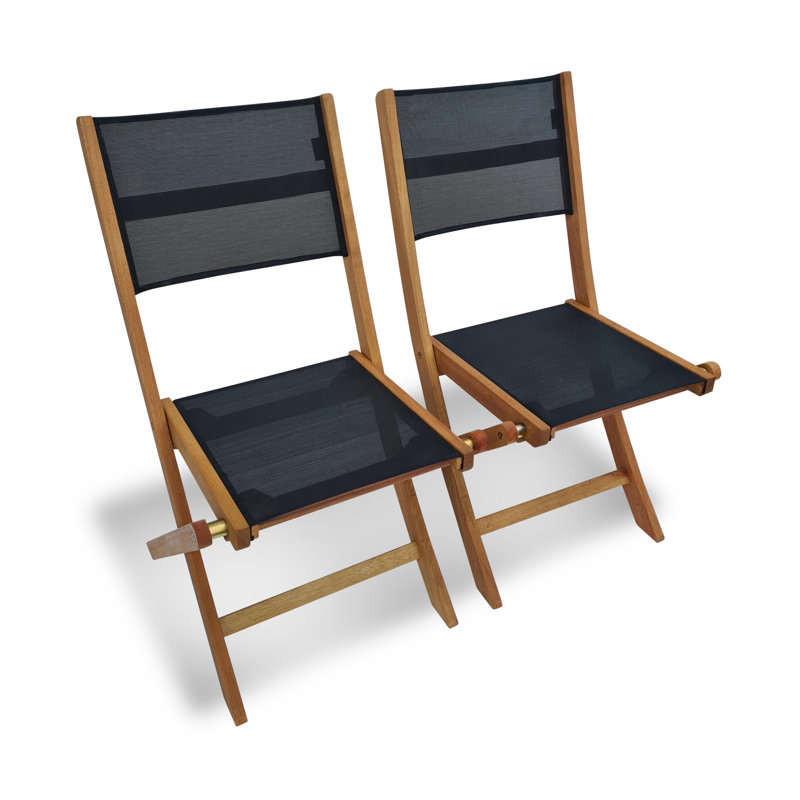 Khan Folding Patio Dining Dining Chair with Cushion, Black