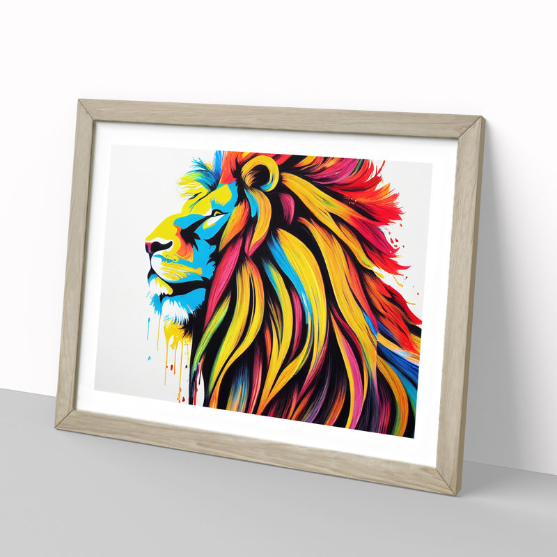 Colourful Lion Vol.1 Abstract - Painting, Oak Framed, 25cm H x 34cm W x 2cm D