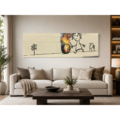 Burning Tire Wide — Street Art Print — Panoramic Canvas Wall Art