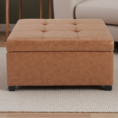 Faux Leather Tufted Storage Ottoman