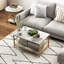Tables de salon, surface en faux marbre et acier, blanc, jolie table basse avec rangement, marbre, blanc chic