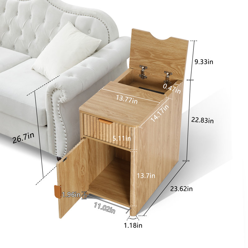 End Table With Storage And Charging Station, Natural