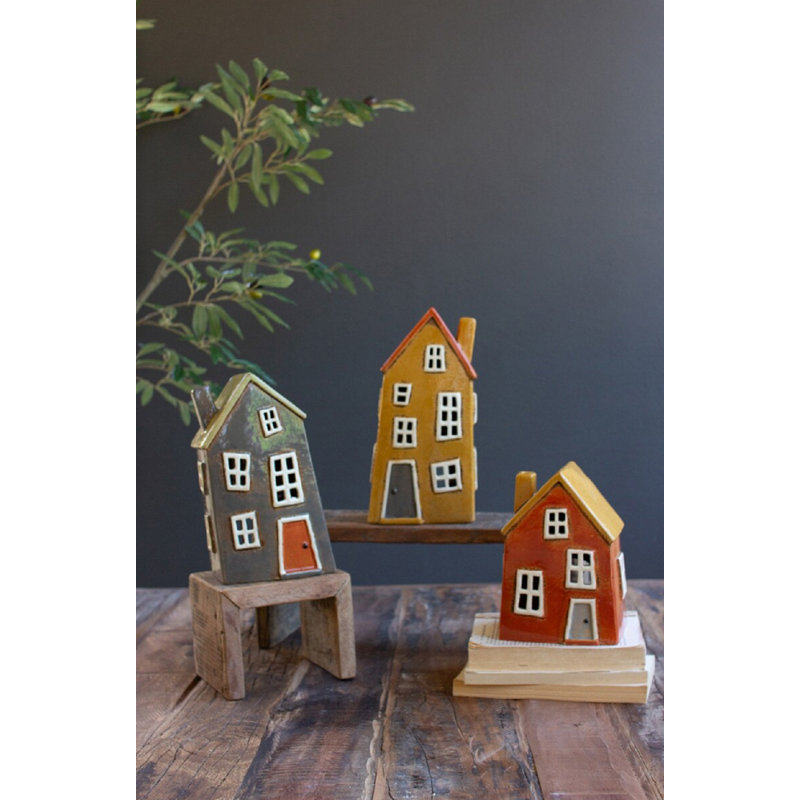  Ensemble de 3 figurines de maison en céramique H 10 "