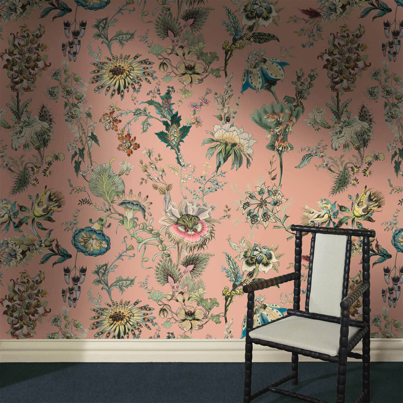 Flora Fantasia 9.84" L x 70.87" W Wallpaper Roll, Bisque Pink
