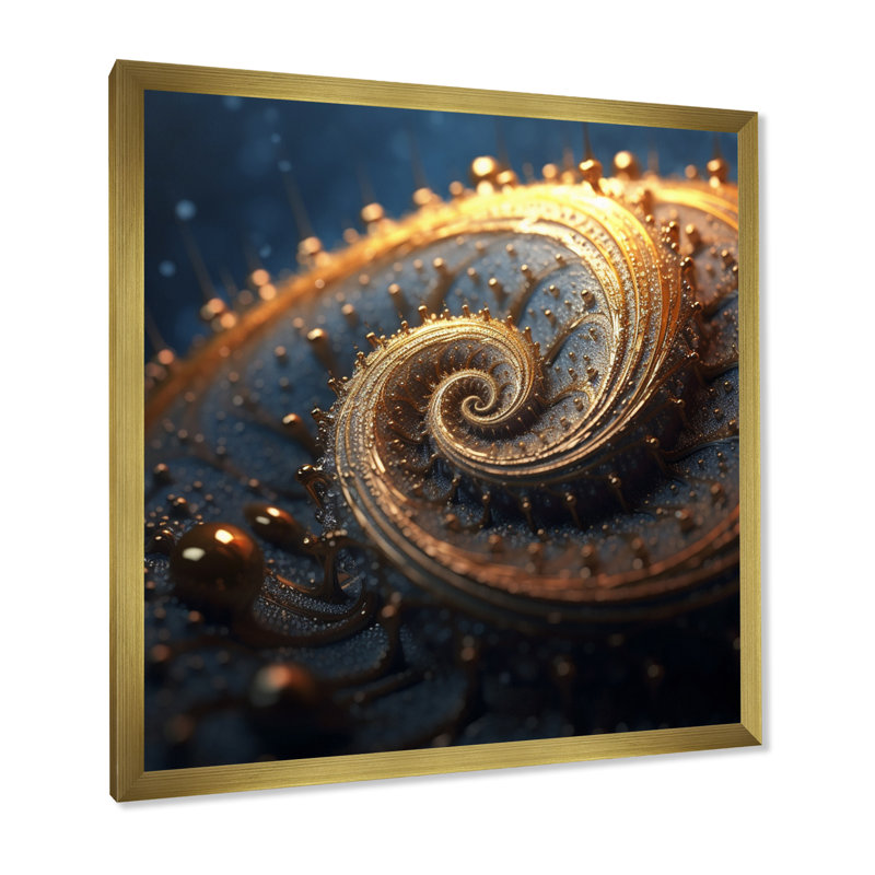 Spirale fougère recouverte de gouttes de rosée sur toile, H 30 po x l 30 po x P 1 po, Cadre doré à une seule photo