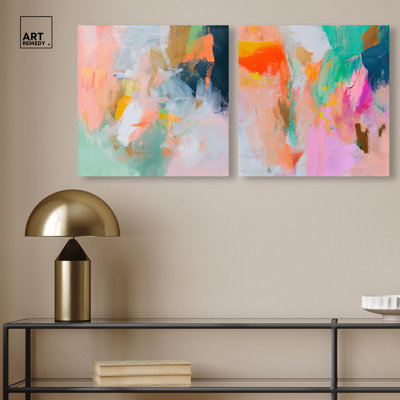 «Fusion of Shades», ensemble de 2 toiles décoratives Dopamine par Art Remedy