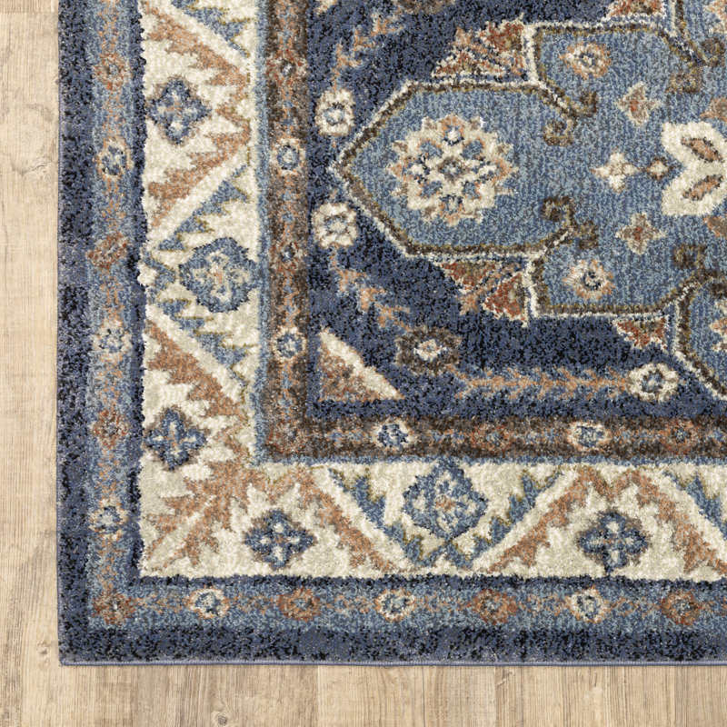 Genesis Triple Medallion Traditional Blue/Rust Area Rug, Rectangle 7'10" x 10'