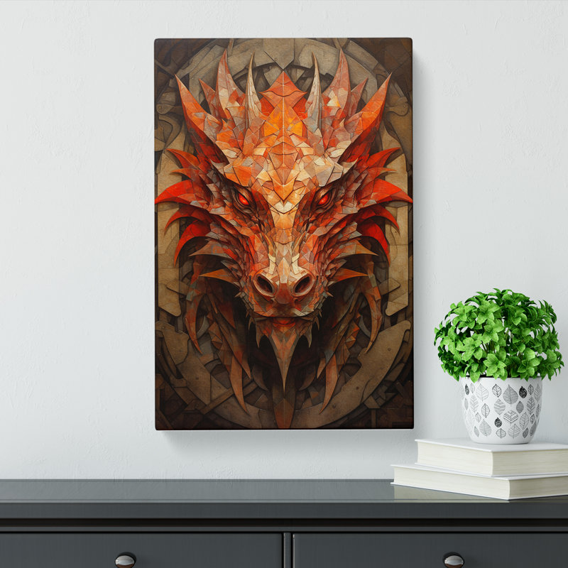 Dragon Geometric - Print on Canvas, 50cm H x 35cm W x 3cm D