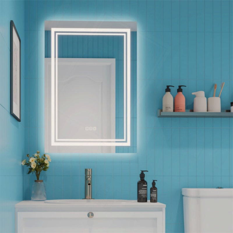 LED Bathroom Mirror With Lights Wall Vanity LED Mirror Stepless Dimmable, Double Front And Backlight, Anti-Fog, Memory Smart Mirror For Bathroom