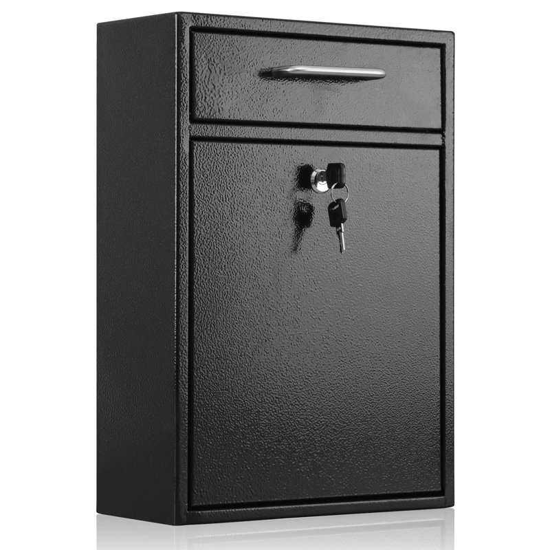Metal Mailbox Wall Mount, Large Locking Mailbox With Key Lock, Hanging Secure Postbox, Security Key Drop Box, Collection Boxes, Black,XL Large