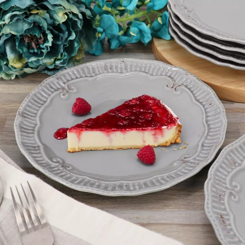 6 assiettes à dessert 6 pièces en grès gaufré, allant au micro-ondes, gris
