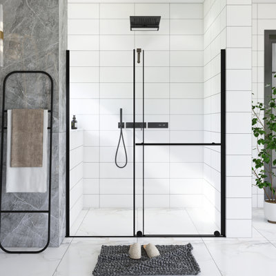 30 - 60 In.W X 72 In.H Shower Sliding Door Walk-In Shower Screen Dual Usage,1/4 Inch Thick Glass Panel With Stainless Steel Handle, Supporting Bar