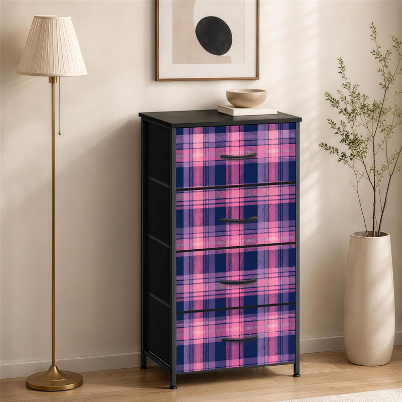 Commode 4 tiroirs pour chambre à coucher à carreaux bleu marine à carreaux superposés à carreaux Tartan