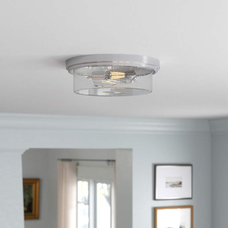 Madalyn Drum Indoor Flushmount Light, Seeded, Brushed Nickel