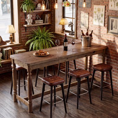 63"W x 37.4"H Solid Wood Bar Table with Turned Legs
