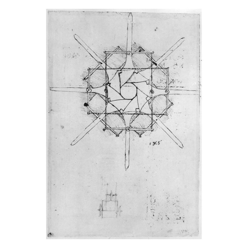 Conception pour une poignée de cabestan pliante 376v-c par Leonardo da Vinci - Estampe numérique, H 28 po x l 22 po