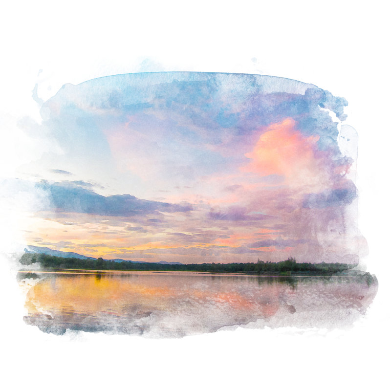Lac Balibo avec un beau ciel, H 12 po x l 12 po
