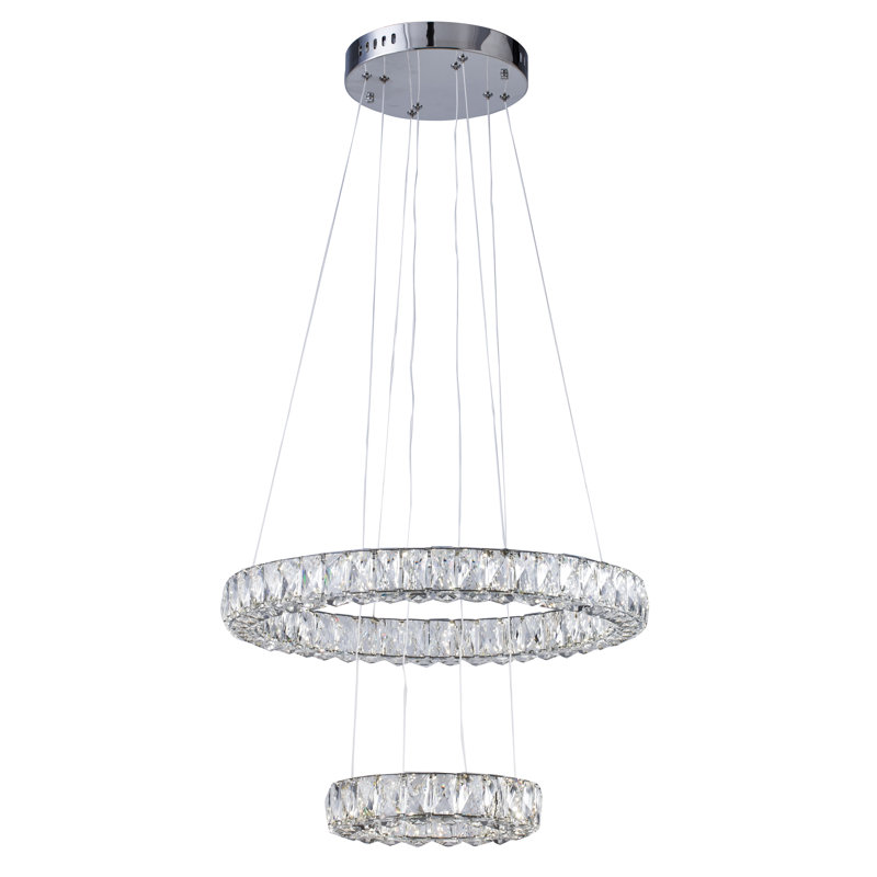 2-Light Chrome LED Chandelier With Clear Crystals
