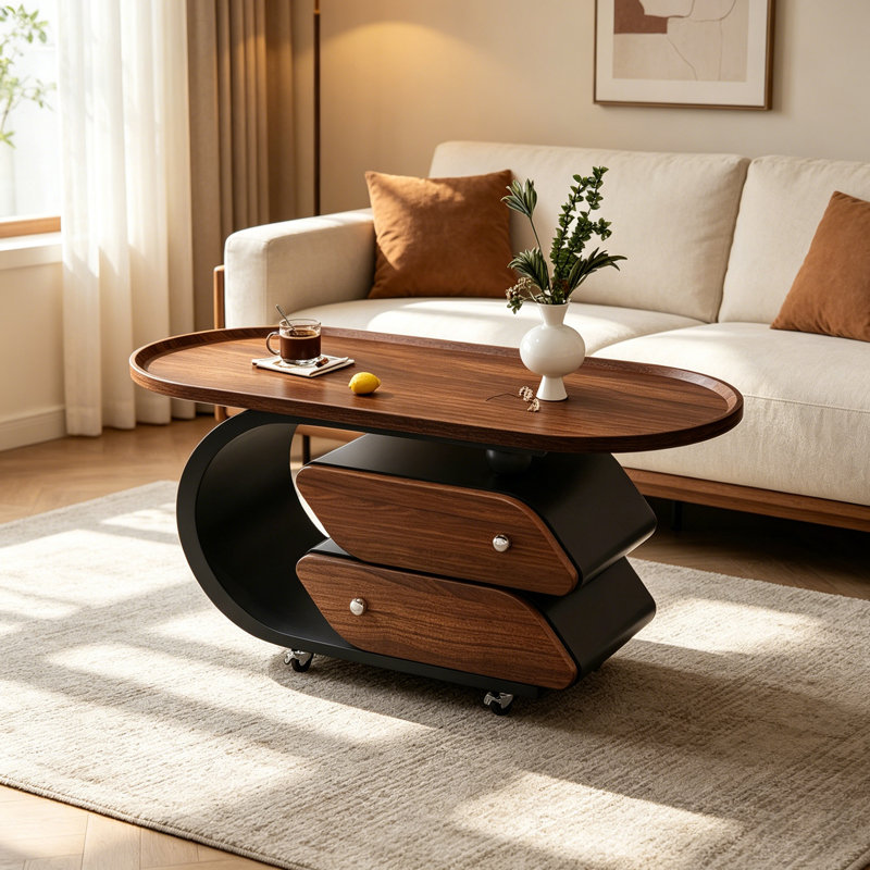 Table basse mobile moderne avec rangement à roulettes, 19.68" H x 31.49" W x 15.74" D, Nut-Brown/Black
