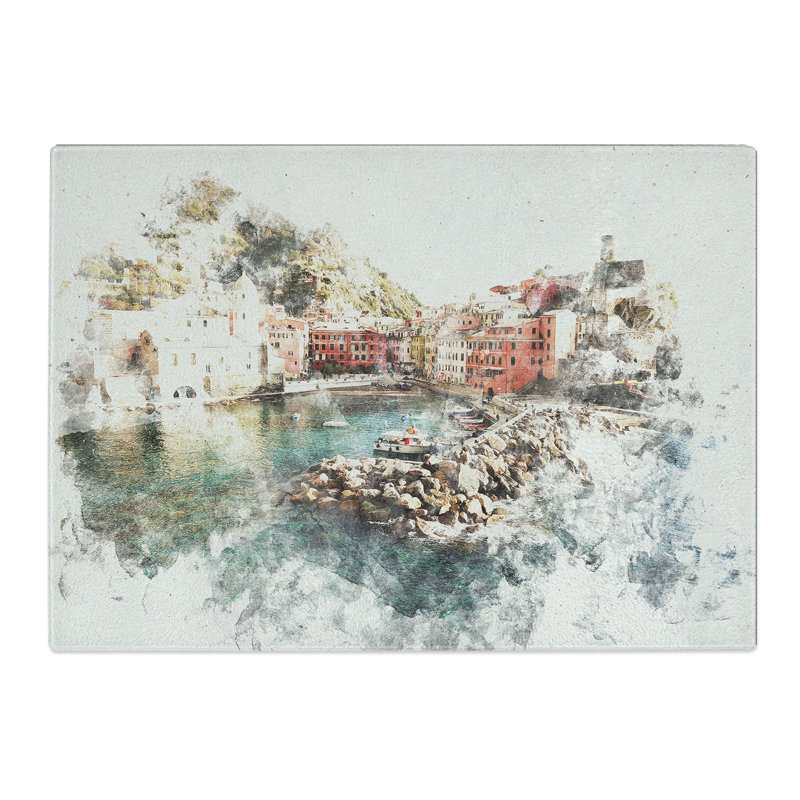 Tempered Glass Boats in Vernazza Italy Chopping Board, 28.5 cm x 39 cm