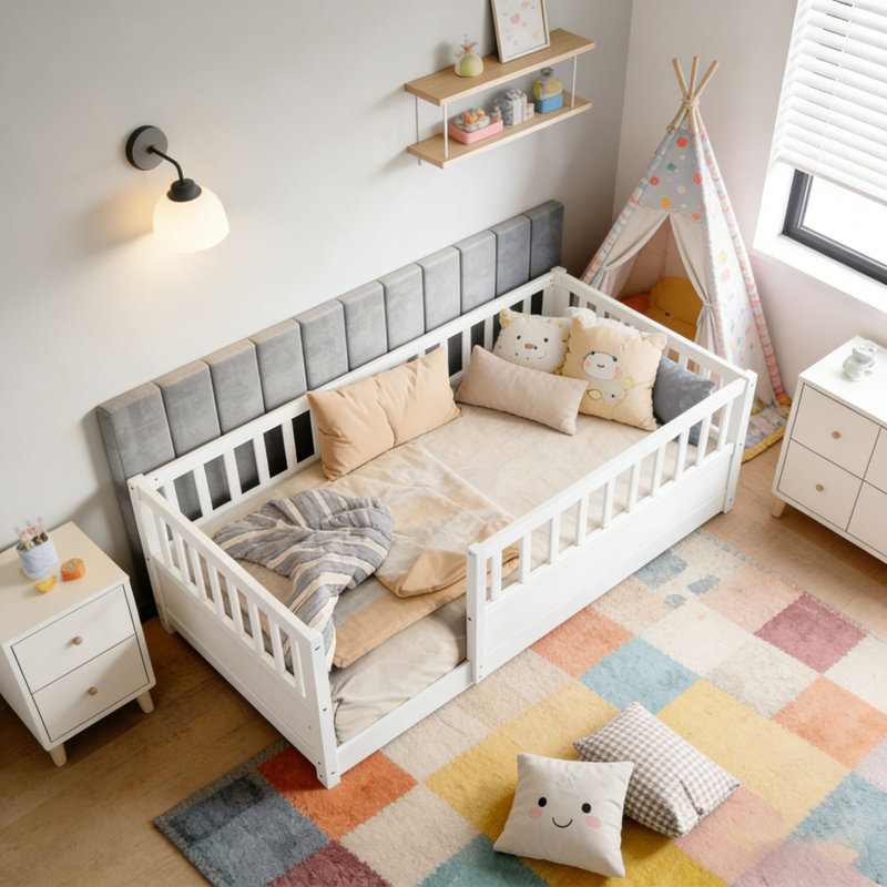 Lit en bois, Lit simple, Blanc