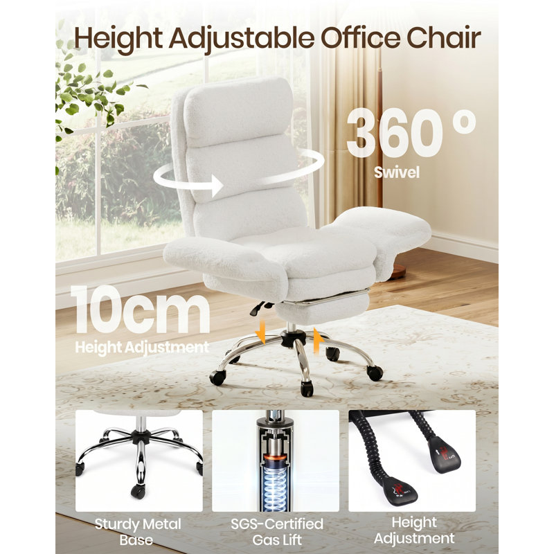 Brayden Studio Office Chair with Headrest, Boucle, White