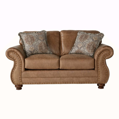 Leinster Fabric Loveseat With Antique Bronze Nailheads In Jetson Ginger