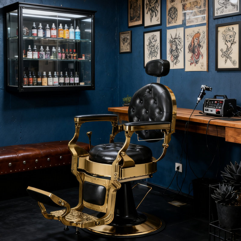 Fauteuil de coiffeur rétro polyvalent, inclinable et polyvalent pour salon de coiffure, salon de coiffure, Gold