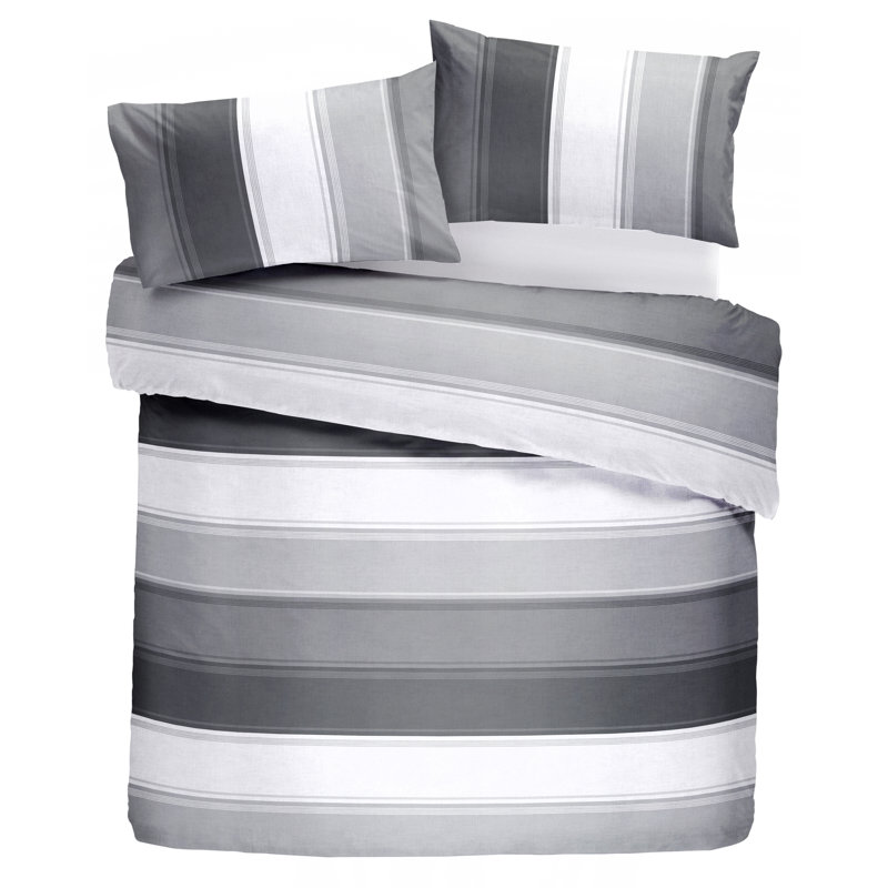 Polyester Striped Duvet Cover Set with Pillowcases Included, Single Duvet Cover, Grey
