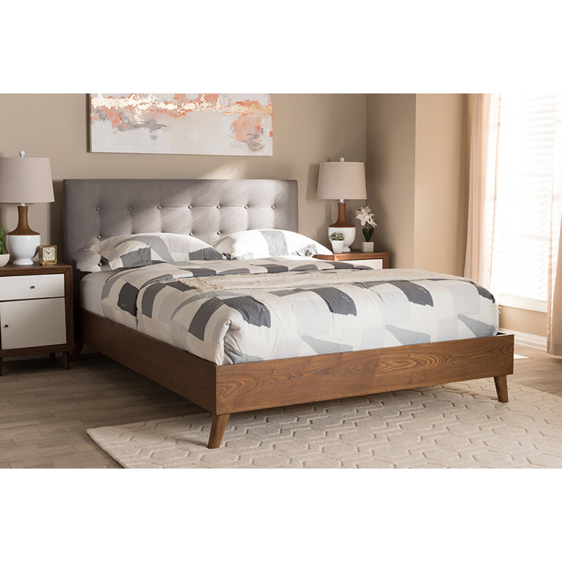 Lit plateforme tapissier très grand Herger au look moderne, gris, H 43,7 po x l 80,51 po x L 85,83 po, Gris, Très grand