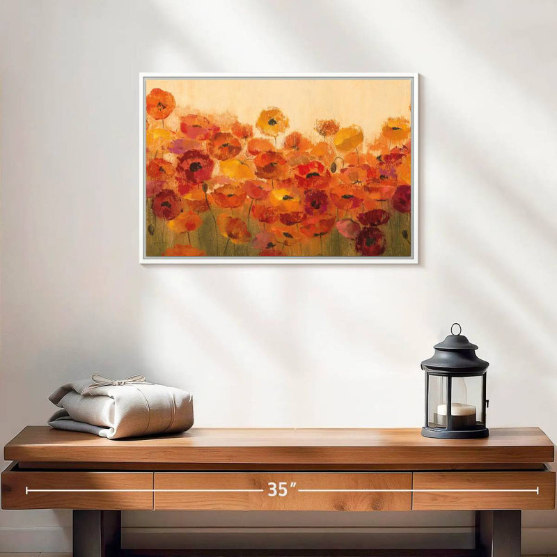 Coquelicots vibrants d'été, 19 po x 13 po, Cadre flottant blanc