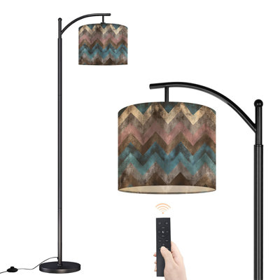 Arc Floor Lamp with Adjustable Lampshade Rustic Zigzag Distressed Earth vintage Standing Lamp 3 Color Temperatures Dimmable Tall Pole Lamp with Foot Switch for Bedroom