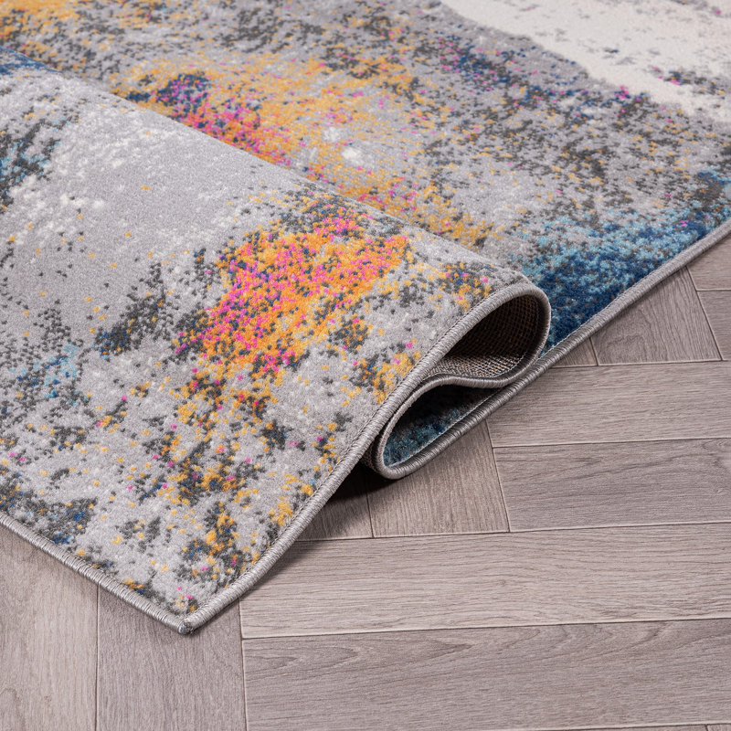 Deyshaun Abstract Yellow/Gray/Pink Area Rug, Runner 2' x 7'