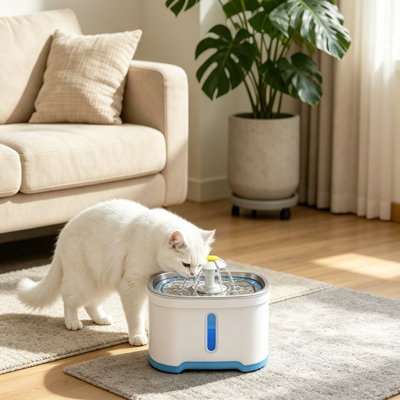 Fontaine d'eau pour animaux 2,5 L automatique avec pompe ultra-silencieuse, indicateur de niveau d'eau à DEL