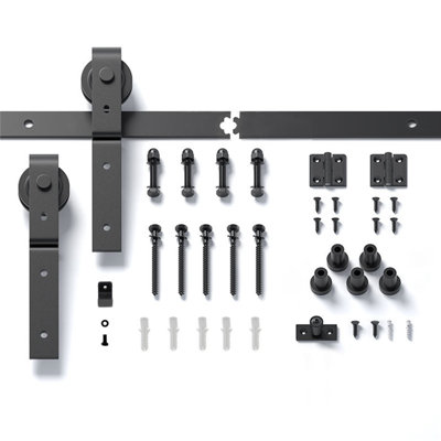 60" Sliding Barn Door Hardware Kit For 2 Doors, J Shape,No Door (Track Length 60" For Double 28" Wide Door)