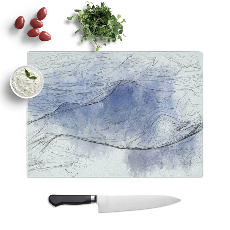 Tempered Glass Purple & Blue Mountain Tops Chopping Board, 28.5 cm x 39 cm