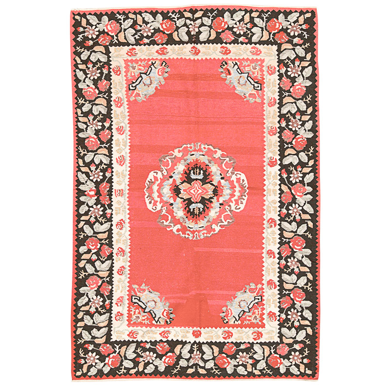 Tapis rouge et noir noué à la main de haute qualité
