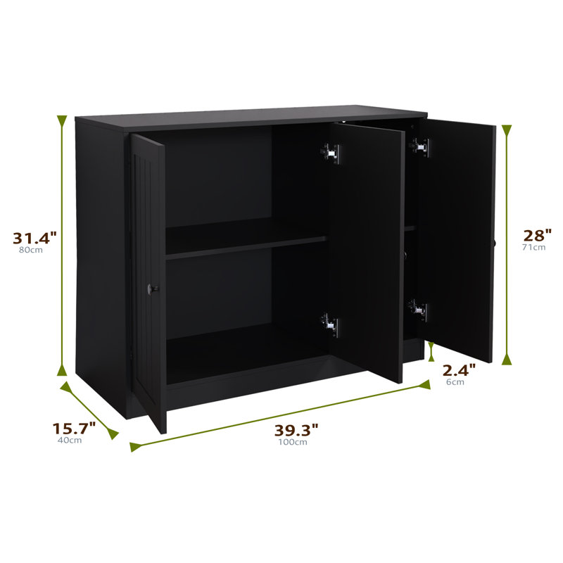 Buffet avec 3 portes, armoire de rangement pour la cuisine avec tablette réglable, armoires de bar pour le salon, entrée, noir