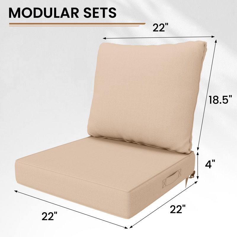Ensemble de coussins de dossier d'extérieur de 4 po avec pince de retenue, Beige, L 22 po x P 22 po