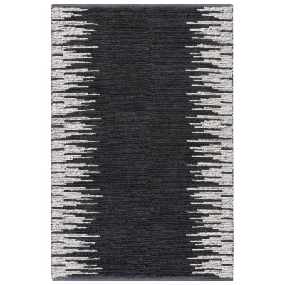 Wendell Natural Fiber Hand Woven Jute/Wool Abstract Rug in Black/Beige
