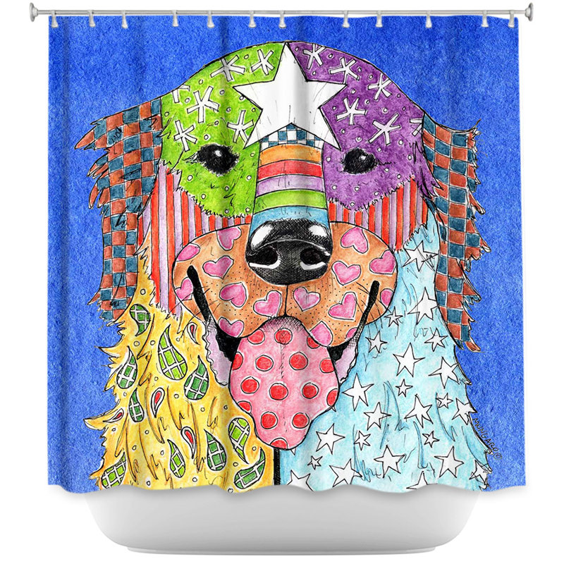 Rideau de douche simple golden retriever dog, Mauve / Jaune