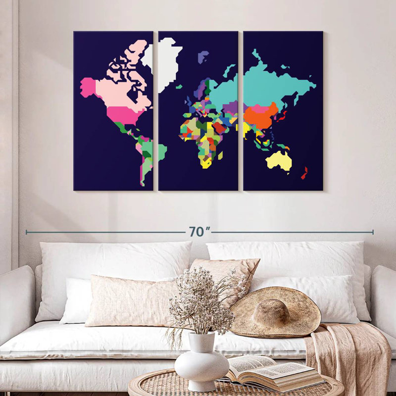 Carte du monde pastel Aliaz, H 32 po x l 50 po