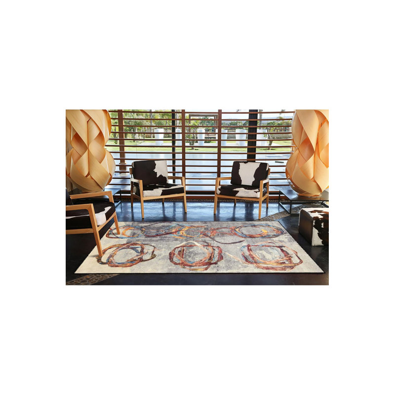 Modern Ring Patterned Woven Base Washable Rug, Rectangle 2'6" x 4'11" Rug Pad Included